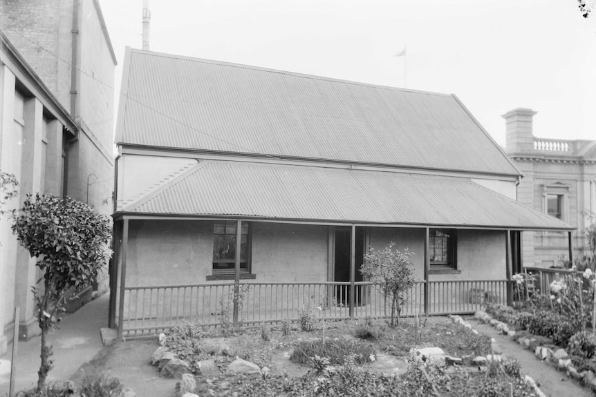 Black and white photo of the Private Secretary's Cottage
