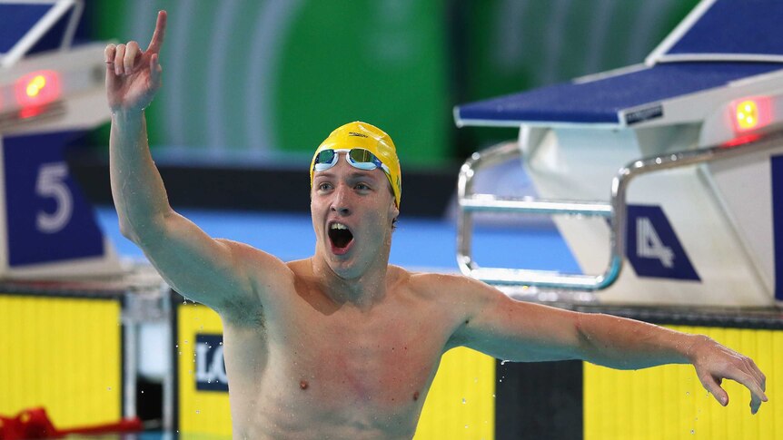Daniel Tranter celebrates his 200m individual medley gold in Glasgow