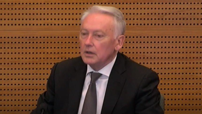 A TV still of Rob Whelan, CEO of the Insurance Council of Australia, giving evidence before the banking Royal Commission