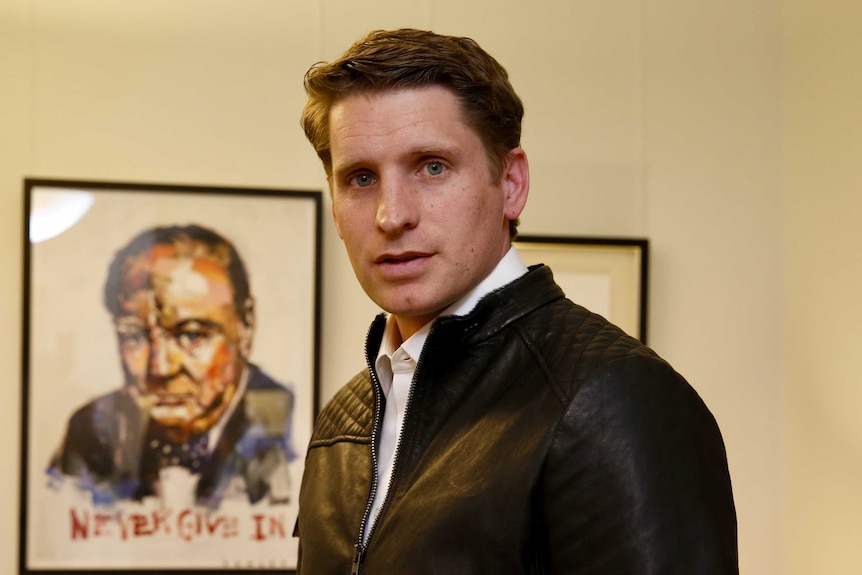 Andrew Hastie in a leather jacket