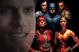 An image of the bad CGI superman superimposed over an image of DC's Justice League
