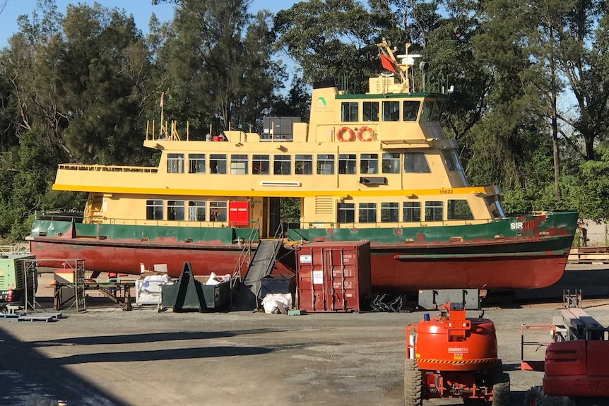 A Sydney ferry gets a major refurbishment at a Port Macquarie shipyard.