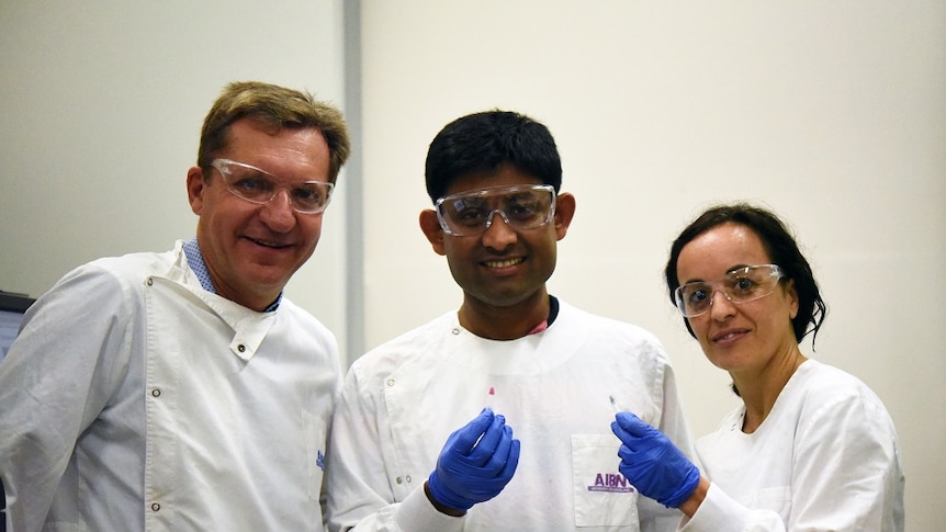 Professor Matt Trau (left) with other team members Dr Abu Sina and Dr Laura Carrascosa