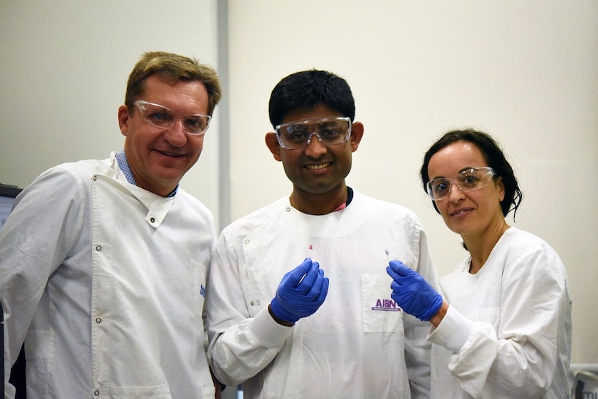 Professor Matt Trau (left) with other team members Dr Abu Sina and Dr Laura Carrascosa