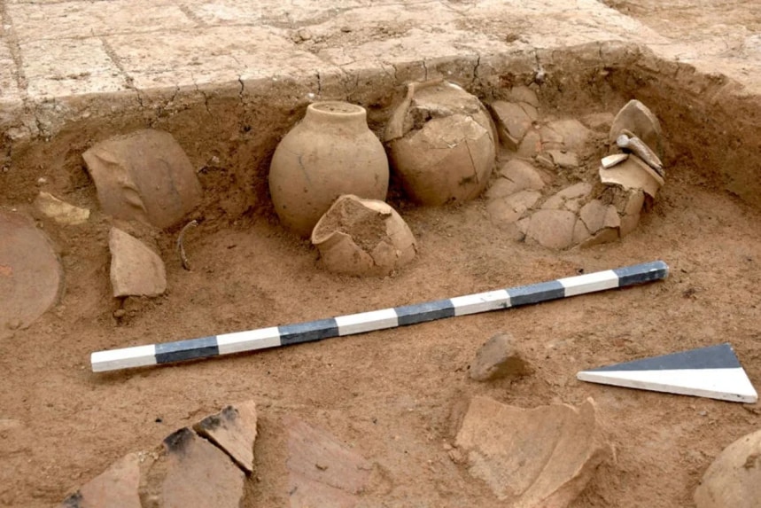 Pottery at the Kemune site in Mosul Dam, Iraq.