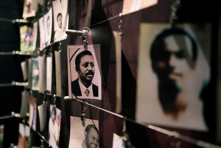 Pictures of the victims of the Rwandan Genocide are shown as part of an exhibition in Rwanda.