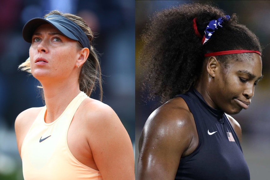 A composite image of Maria Sharapova and Serena Williams.