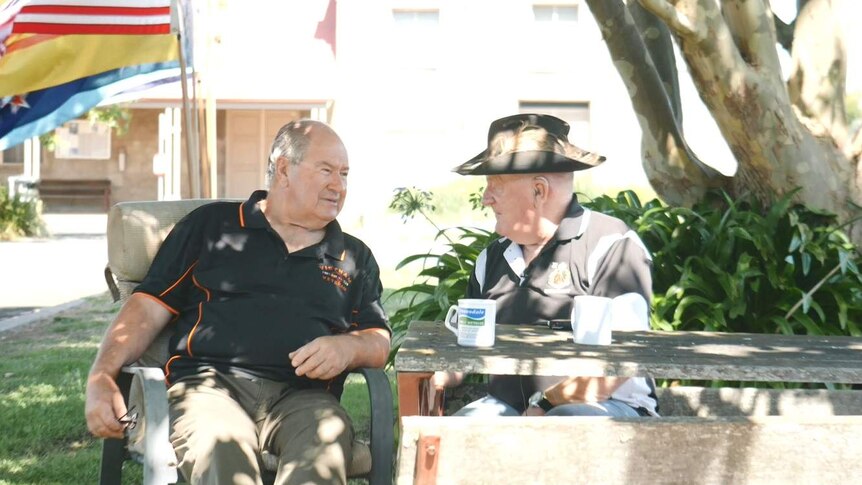 Vietnam War veterans Greg Carter and Ron Billing having a cup of tea together.