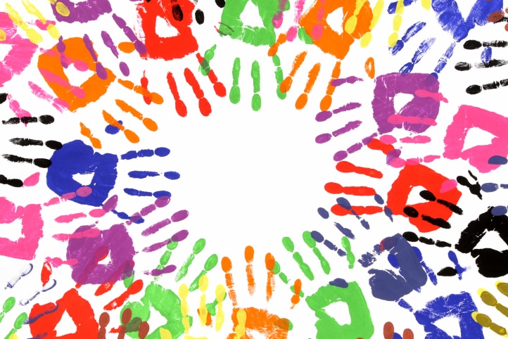 Multi-coloured handprints