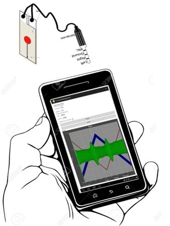 A basic graphic showing a minimalist toxin testing kit plugging into a smartphone.