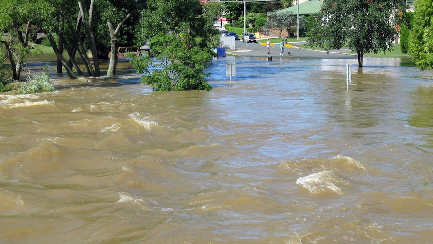 A flooded street in Deloraine north-west Tasmania.