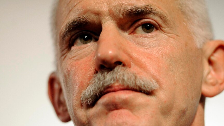 A worried George Papandreou after crisis talks.