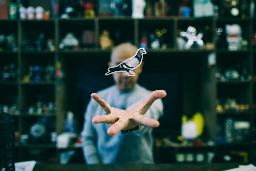 A pigeon logo presented by Jeff Staple.