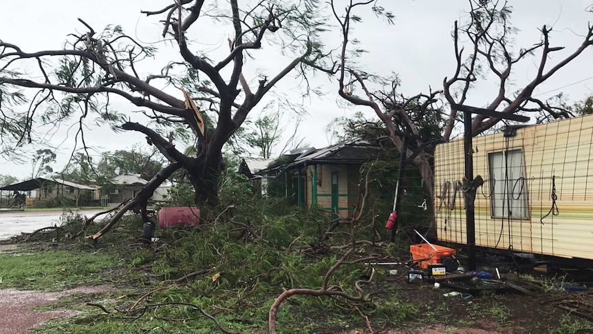 Damage to a cattle farm property from Cyclone Kelvin.