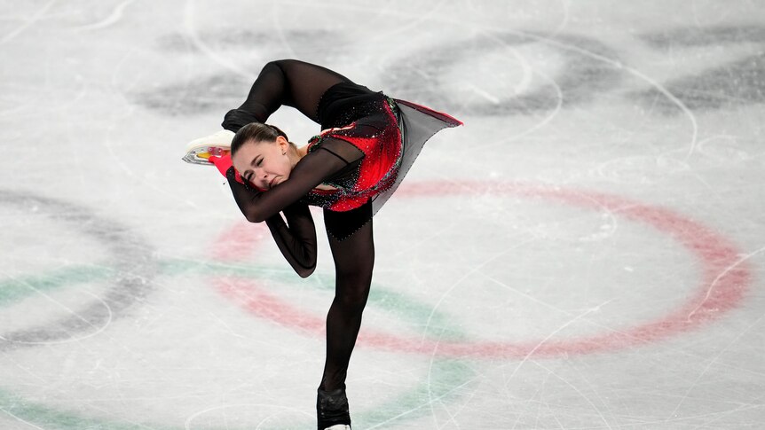 Kamila Valieva, of the Russian Olympic Committee, competes in the women's free skate at the 2022 Winter Olympics.
