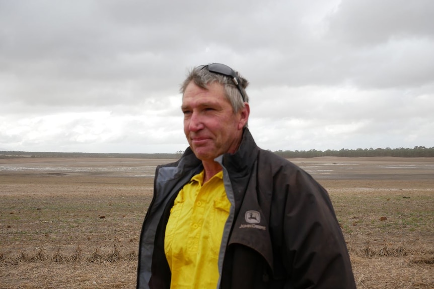 A farmer stands in his paddock