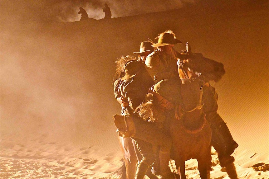 Still image: reenacting the waler horse Bill the Bastard's feat of carrying five men to safety.