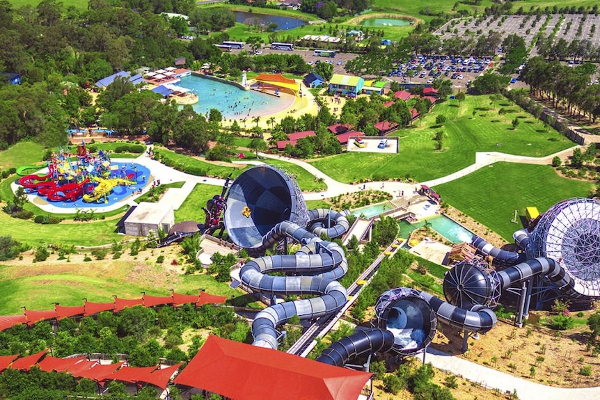 Birds-eye view of a water park.