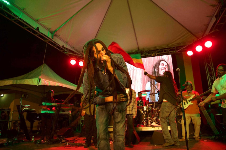 Bob Marley's son Julian live on stage at his Dad's 72nd birthday celebration in Jamaica.