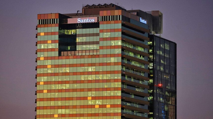 Top of Santos building in Brisbane's CBD at sunset.