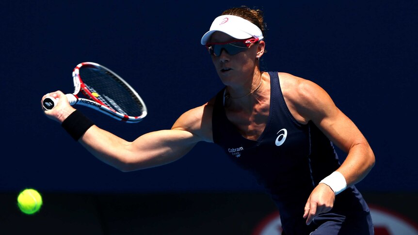 Toughing it out ... Samantha Stosur won the first set 7-6 (7/3) against Kai-Chen Chang.