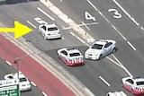 Police vehicles follow a car through Sydney