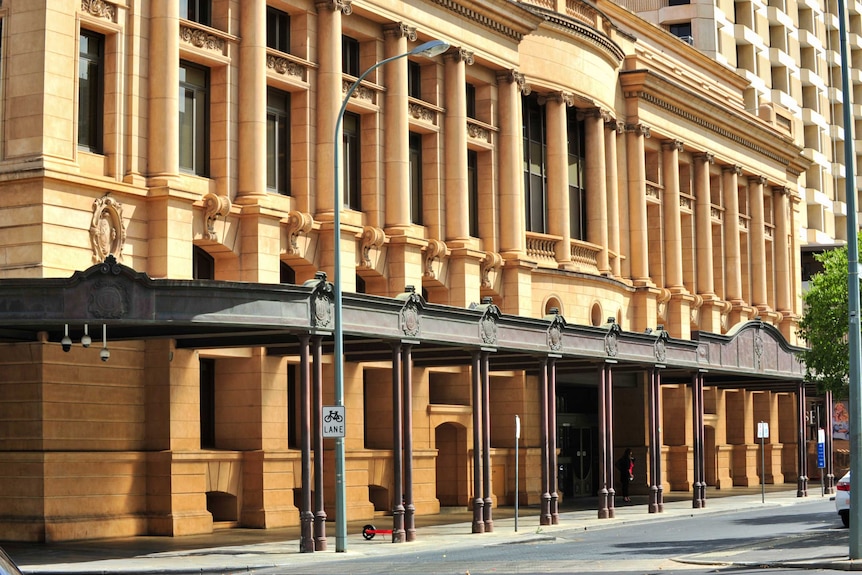 The exterior of a courthouse building in Adelaide