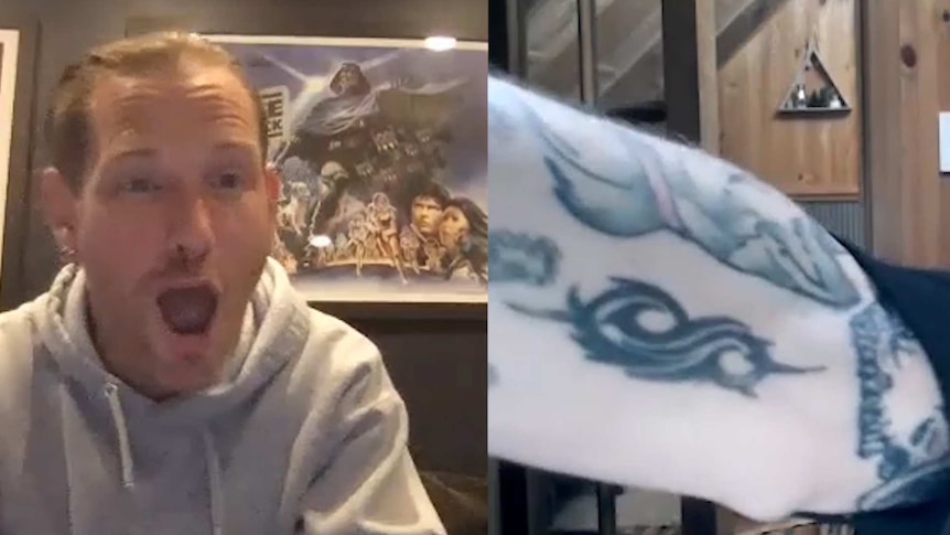 Slipknot's Corey Taylor reacts over video call to The Racket host Lochlan Wat
