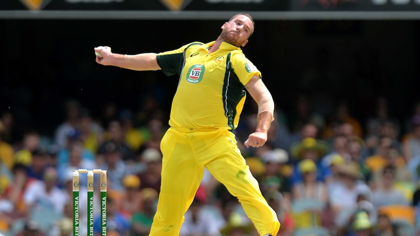 John Hastings bowls in the second ODI against India