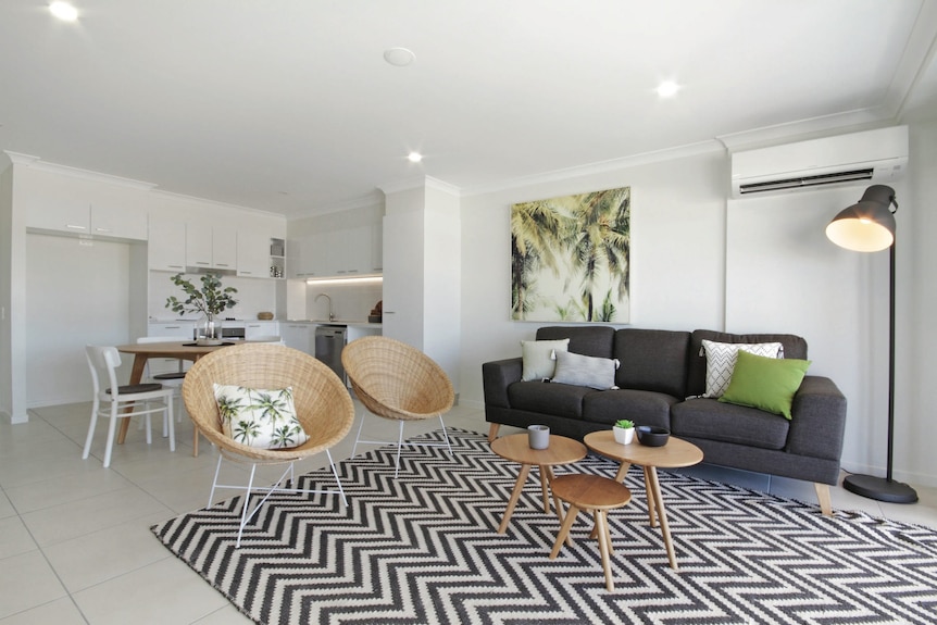 The lounge room of one of the terrace homes.