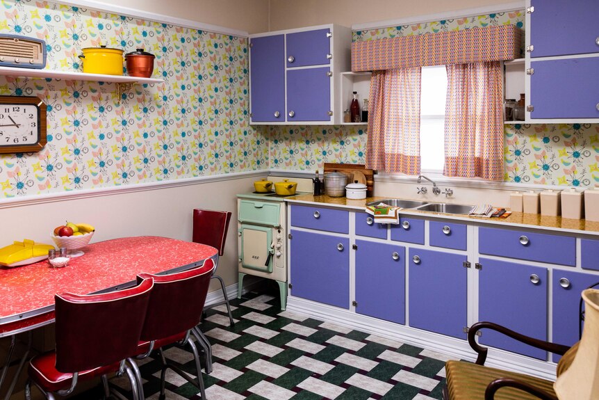 Set of a kitchen from the 1950s.