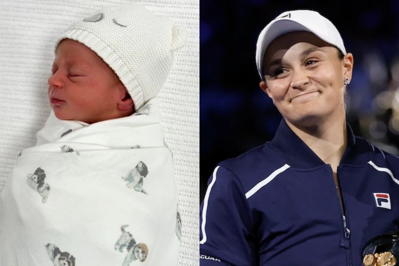A composite of Ash Barty and her newborn baby. 