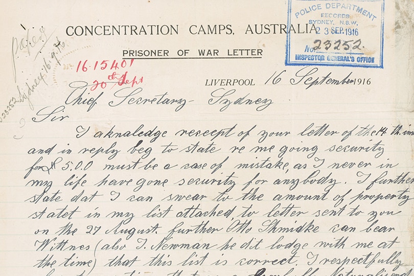 Letter from a man interned during WWI