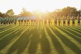 Bentleigh Greens and Perth Glory line up before their FFA Cup match