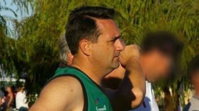 A side-on shot of accused Claremont serial killer Bradley Robert Edwards on the sidelines at a Central Crocs Football Club game.