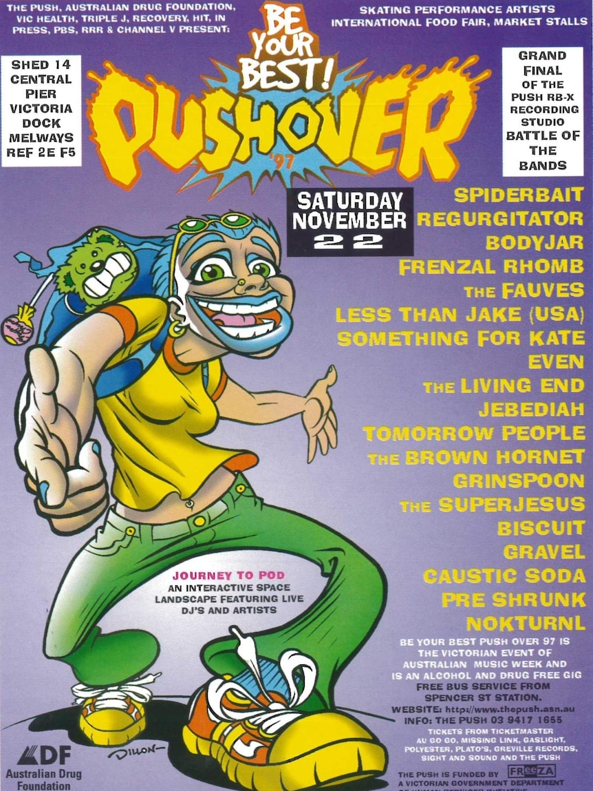 A poster for the Push Over music festival in 1997