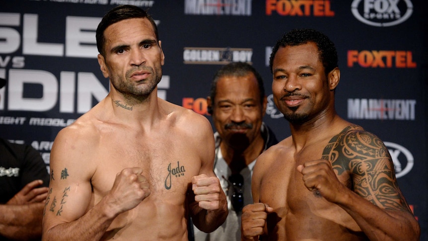 Anthony Mundine and Shane Mosley at the weigh-in