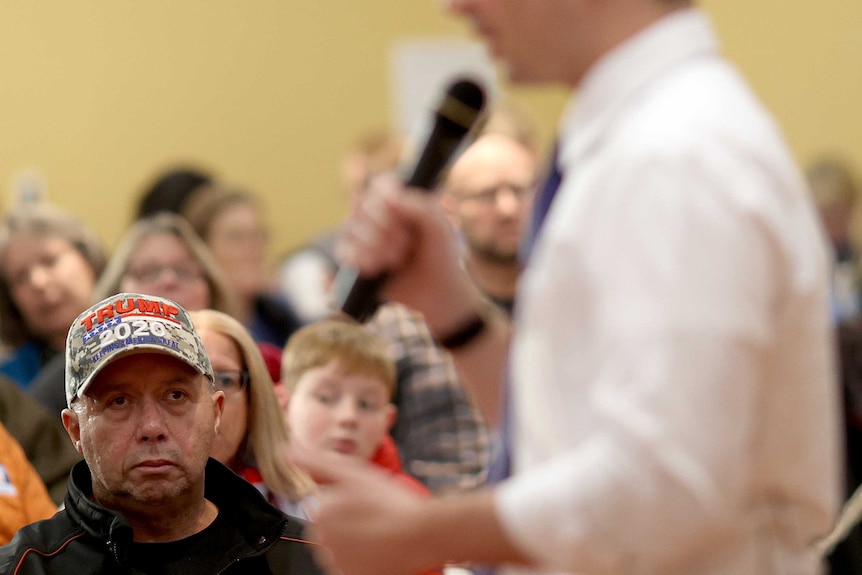 Pete Buttigieg speaks at a meet the candidate event in Iowa.