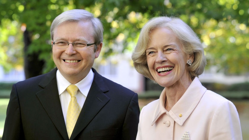 Prime Minister Kevin Rudd (left) and Quentin Bryce at a press conference in Canberra