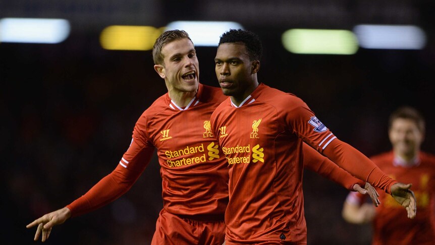 Jordan Henderson and Daniel Sturridge celebrate a Liverpool goal