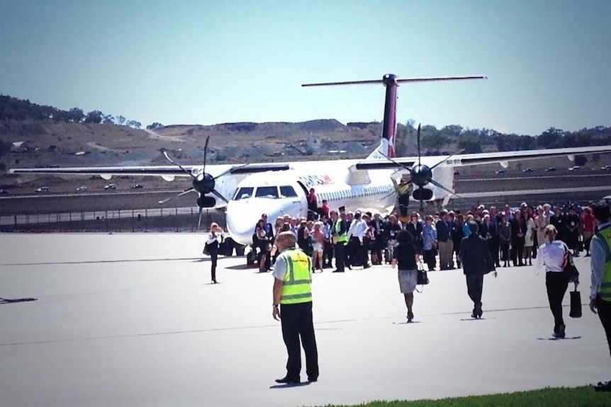 The QantasLink turbo-prop dubbed "Darling Downs" arrives at Brisbane West Wellcamp Airport near Toowoomba.