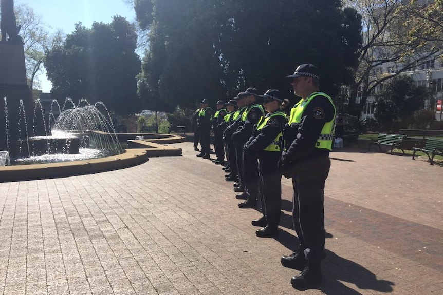 police line at anti-Islam rally