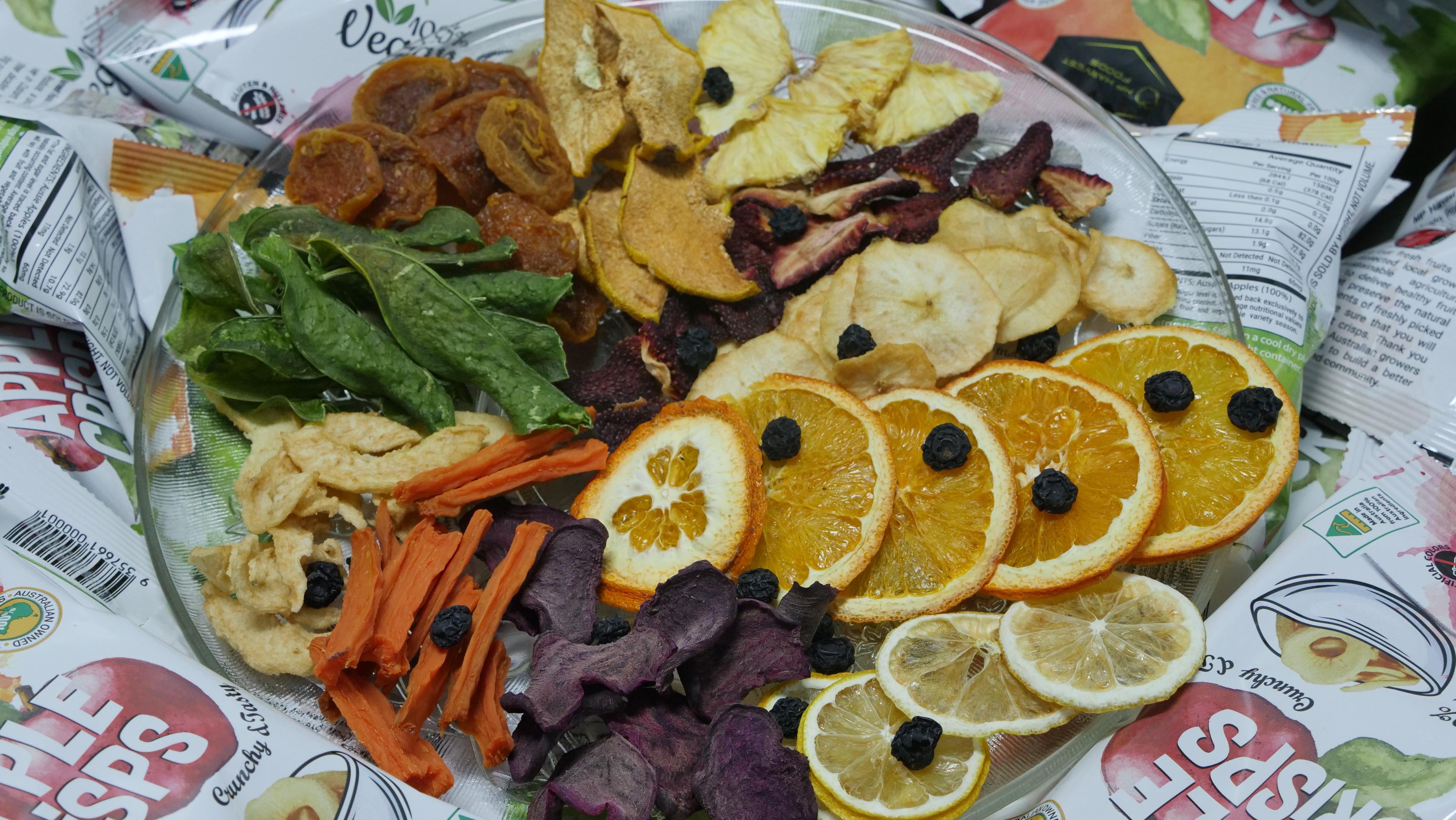 A plate of dried fruit and vegetables 