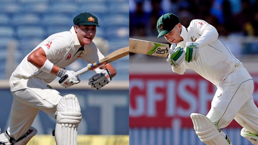 Matt Renshaw and Peter Handscomb batting for Australia during the tour of India