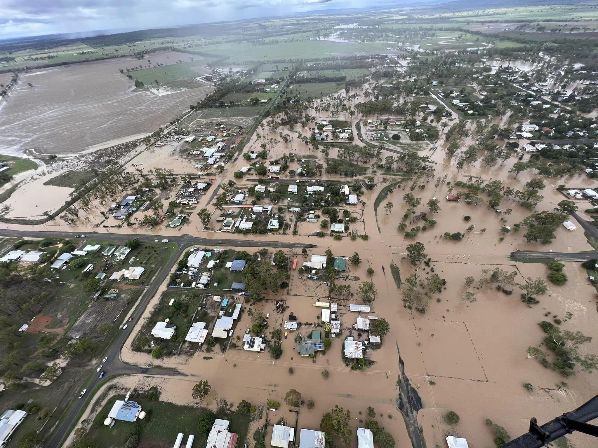 Aerial footage of floodwaters at Jandowae