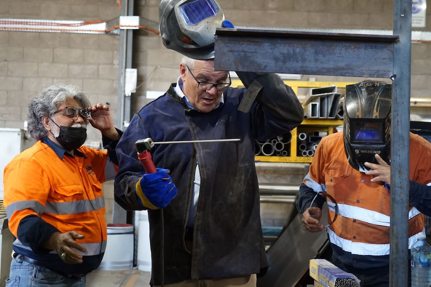 Prime Minister Scott Morrison welding 