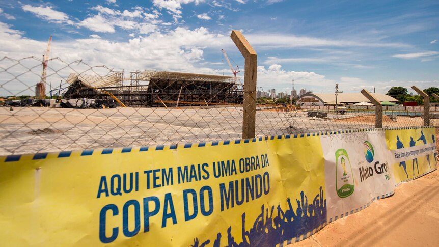 Exterior view of World Cup venue Arena Pantanal, still under construction