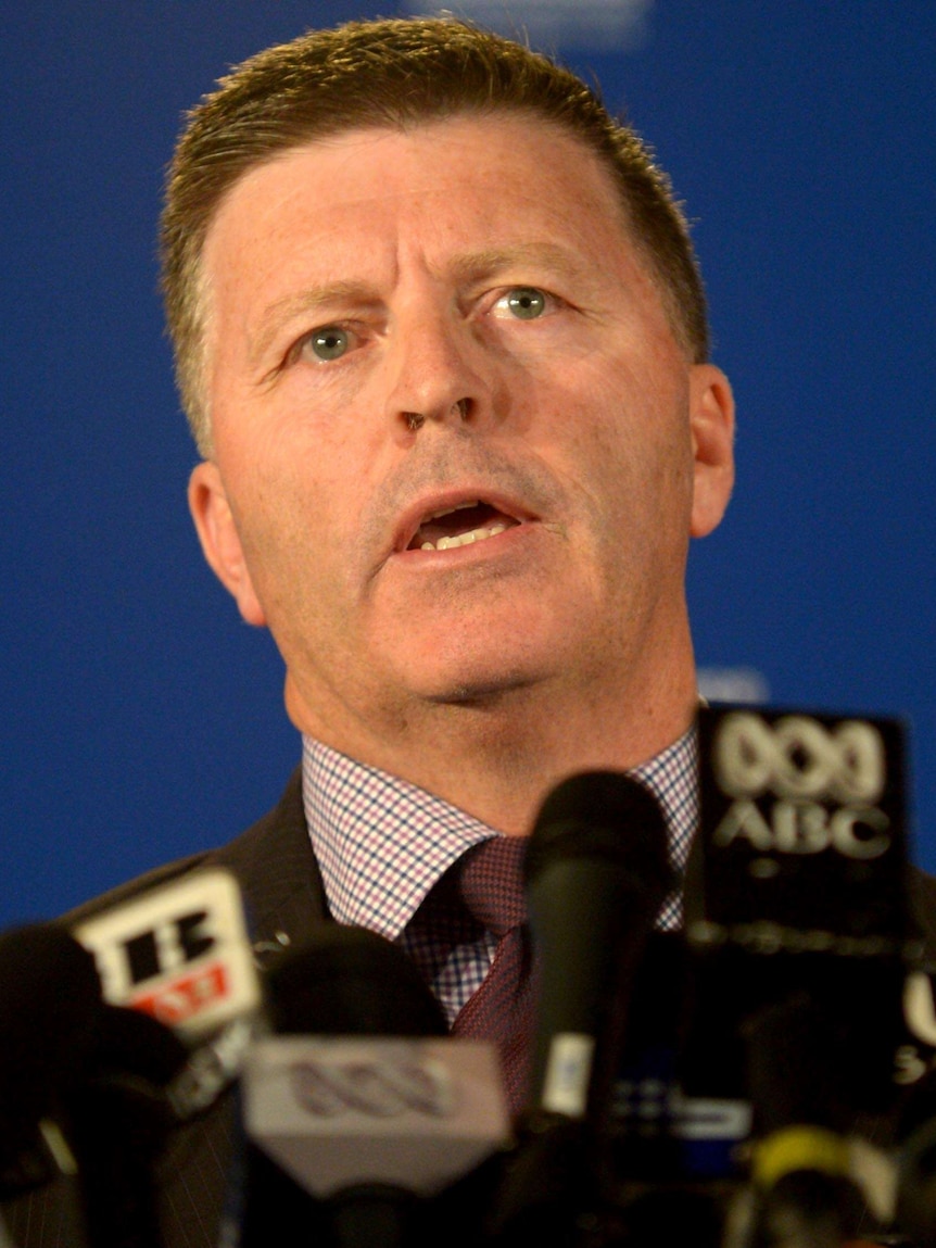 NSW Police Minister Mike Gallacher speaks to the media.