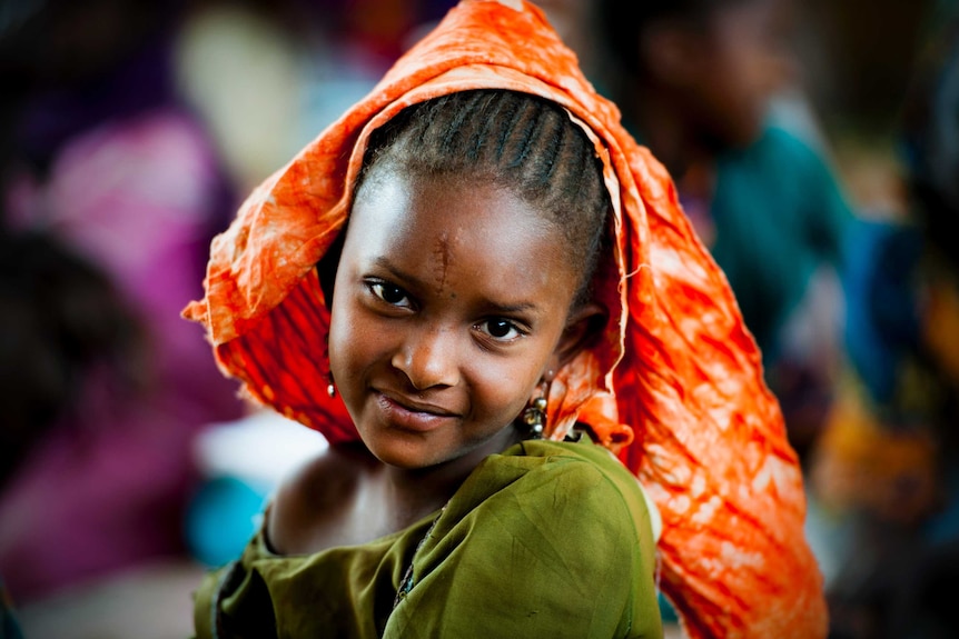 A girl in a makeshift school run by UNICEF in the Central African Republic.