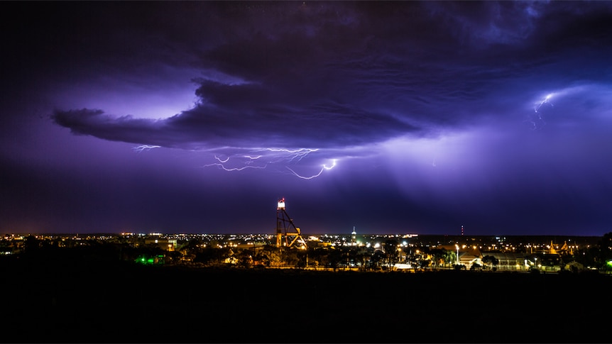 Lightning over Kalgoorlie-Boulder, shot from Mount Charlotte.